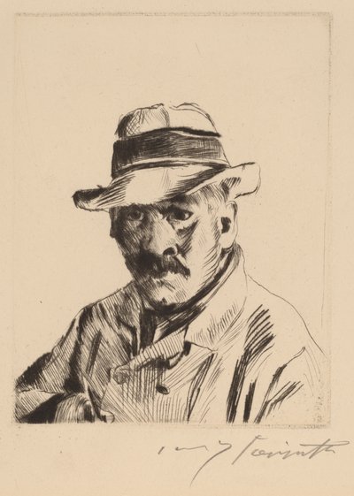 戴草帽的自画像，胸长，1913年。 作者 洛维斯·科林斯（Lovis Corinth）