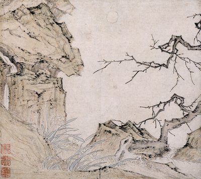 水仙 山水梅树（水墨设色纸本） 作者 鲁智