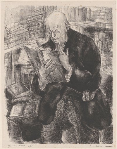 图书馆里的读书人 作者 Luc Albert Moreau（艺术家签名）
