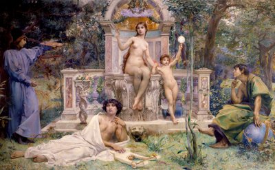 Decoration of the Hotel Watel-Dehaynin: the Verite. It is surrounded by allegories of astronomy, music and poetry, and painting. Painting by Luc Olivier Merson (1846-1920) 作者 卢克·奥利弗·默森