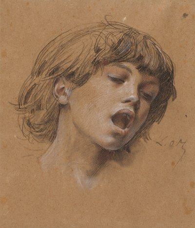 男孩对音乐的唱歌研究的负责人c。 1898年。 作者 卢克·奥利维尔·梅森