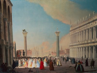 威尼斯的Piazzetta，从圣马可门前向南看（布面油画） 作者 卢卡·卡列瓦里斯（Luca Carlevaris）