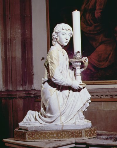 天使拿着一支蜡烛（釉面陶瓷）（详见97638）（对于看见97635-6） 作者 Luca Della Robbia