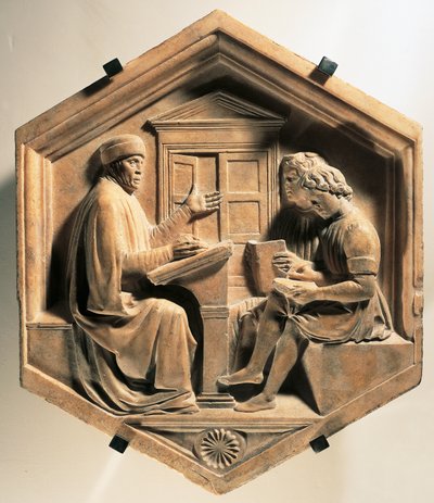 学者Priscian在教两个学生 作者 Luca Della Robbia