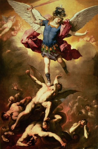 大天使迈克尔推翻了反叛天使，约1660-65年 作者 卢卡·乔丹奴（Luca Giordano）