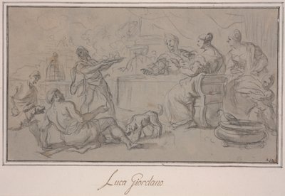 富人宴会（石墨和水墨纸本） 作者 卢卡·乔丹奴（Luca Giordano）