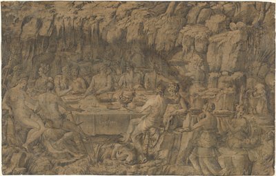 阿切卢斯的宴会》，约 1545 年（钢笔和水墨画） 作者 卢卡·彭尼（Luca Penni）