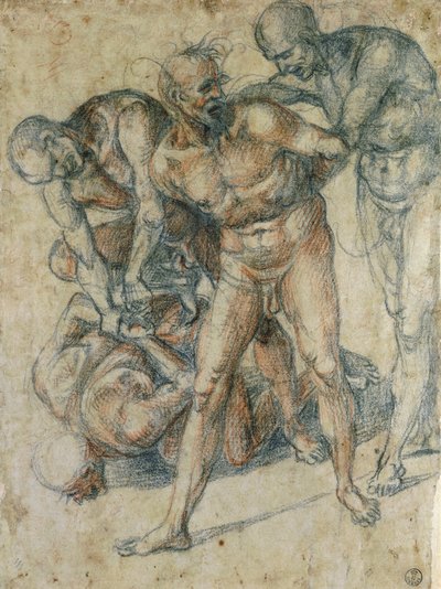 男性裸体（红色和黑色粉笔画在纸上） 作者 Luca Signorelli
