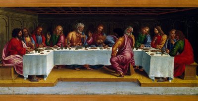 基督的故事，最后的晚餐，由Luca Signorelli（约1445-1523）创作，绘画。 作者 卢卡·西诺雷利（Luca Signorelli）