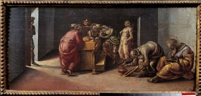 施洗者圣约翰的诞生 Luca Signorelli (1441-1523) 15 世纪的绘画。 0,31x0,7 m 作者 卢卡·西诺雷利（Luca Signorelli）