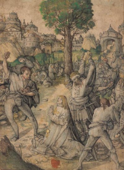 耶路撒冷金门外的圣司提反被投石处死 作者 Ubekendt tysk slutningen af 1600 tallet 或 begyndelsen af 1700 tallet