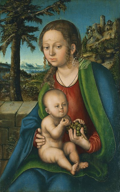 德语：Madonna mit Kind und Trauben 带着一串葡萄的圣母和圣婴 作者 卢卡斯·克拉纳赫