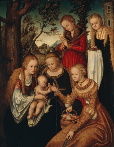 德语：Maria mit dem Jesusknaben und den Heiligen Katharina, Dorothea, Margaretha und Barbara (Sogenannte 