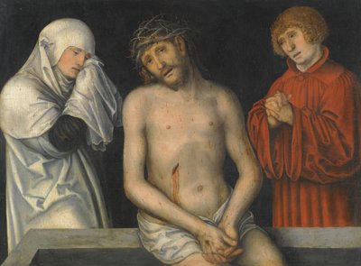 德语：Der Schmerzensmann zwischen Maria und Johannes 圣母与圣约翰侧身的悲哀之人 作者 卢卡斯·克拉纳赫（Lucas Cranach）