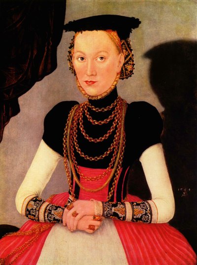 德语：Weibliches Bildnis / Bildnis einer Frau (eine geborene Hoffmann aus Leipzig) 女性肖像 / Portrait of a Woman (a Hoffmann by birth from Leipzig) 作者 卢卡斯·克拉纳赫（Lucas Cranach）
