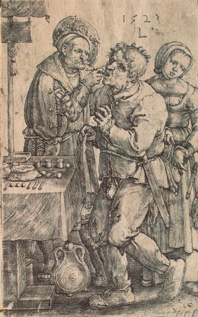 牙医，1523年。 作者 卢卡斯·莱登·范