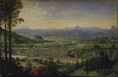 林茨的景色，前景是艺术家的绘画，1593年。 作者 卢卡斯·瓦尔肯博奇面包车