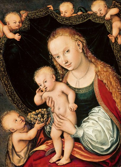 圣母子与年轻的施洗者圣约翰，1537 年之后（板面油画） 作者 老卢卡斯·克拉纳赫