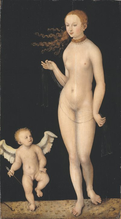 Venus et Cupidon - Venus and Cupid, by Cranach, Lucas, the Elder (1472-1553). Oil on wood. Dimension : 90x49,5 cm. Nationalmuseum Stockholm 作者 老卢卡斯·克拉纳赫