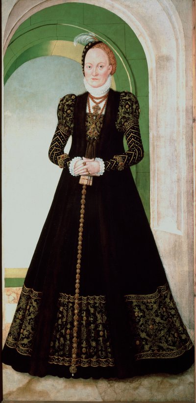 丹麦安妮的肖像 (1532-1585) 萨克森选帝侯奥古斯都王子的妻子 (1526-1586) 年轻卢卡斯·克拉纳赫 (1515-1586) 的画作，1565 年 215x104 厘米维也纳艺术史博物馆 作者 Lucas the Younger Cranach