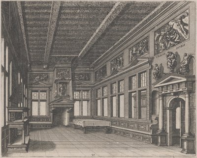 内部有自助餐、烟囱和宗教画作 作者 Lucas van Doetechum 和 Johannes