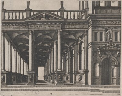 由科林斯柱支撑的开放式大厅 作者 Lucas van Doetechum 和 Johannes
