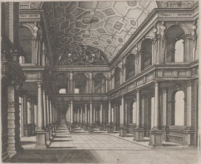 托斯卡纳柱子的大厅景观 作者 Lucas van Doetechum 和 Johannes