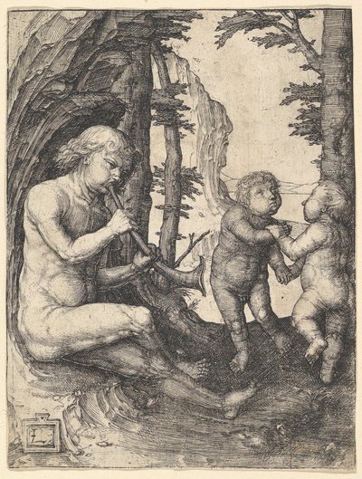 带有喇叭的男孩，ca。 1507。 作者 卢卡斯·范·莱登