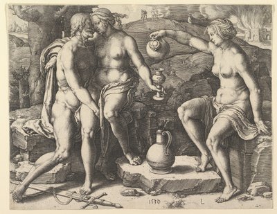 罗得和他的女儿们，1530年。 作者 卢卡斯·范·莱登