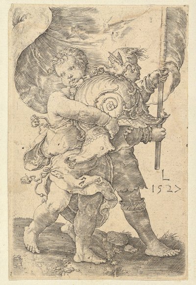 1527年，《两个戴着头盔和标准头盔的男孩》。 作者 卢卡斯·范·莱登