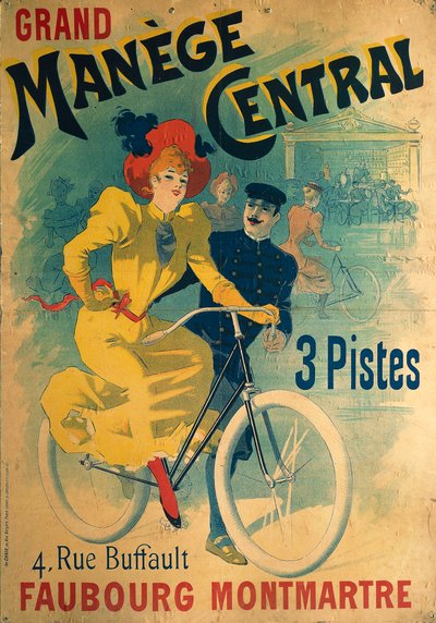 Grand Manege Central，自行车道的广告海报，描绘了骑自行车的女人 作者 露西恩·贝拉克（Lucien Baylac）