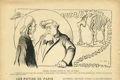 Le Rire 插图，27/06/08 - 无视国家元首 - 共和国总统，恐龙，古生物学 - Fallieres Armand（1841-1931），恐龙，梁龙（雕刻） 作者 露西安·梅蒂（Lucien Metivet）