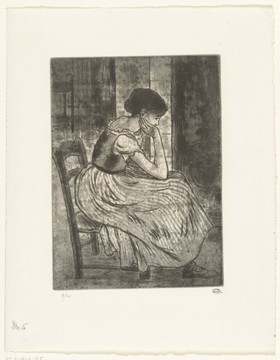 坐在火边的年轻女子 作者 卢西安·皮萨罗（Lucien Pissarro）