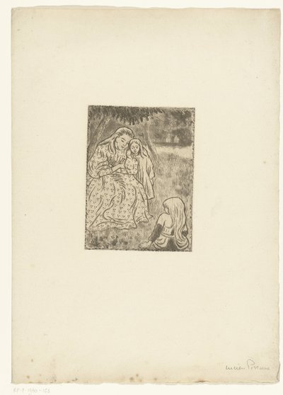 有两个女孩在草地上的女人 作者 卢西安·皮萨罗（Lucien Pissarro）