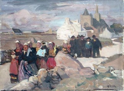 布列塔尼的男人和女人，约1909年（布面油画） 作者 露西蒙·西蒙（Lucien Simon）