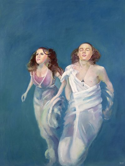 漂浮的男孩和女孩，2004 年（布面油画） 作者 露辛达·阿伦德尔