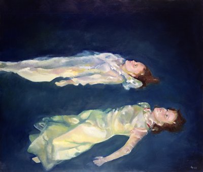 两个女孩在漂浮，2004 年（木板油画） 作者 露辛达·阿伦德尔