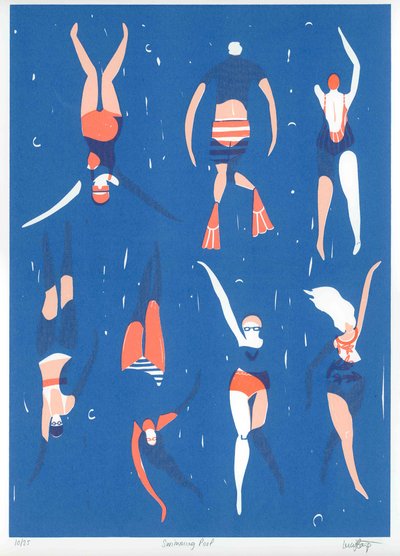 游泳池》，2016 年（丝网版画） 作者 露西·巴纳吉