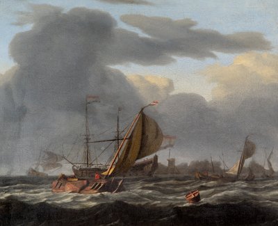 汹涌大海中抛锚的军舰》，约1660-1708年 作者 鲁道夫·巴克海森一世