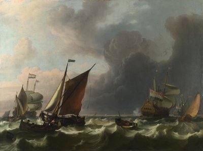1683年，在恩克赫伊森（Enkhuizen）的新风中，荷兰战舰和小型船只 作者 鲁道夫·巴克惠曾