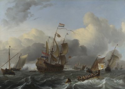 旗舰Eendracht和一支由荷兰参战的舰队，c。 1670 作者 鲁道夫·巴克惠曾