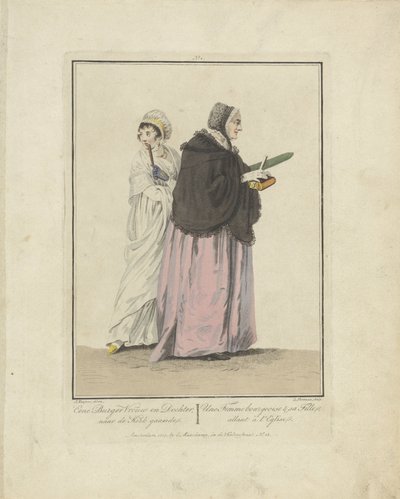 去教堂的母亲和女儿
一位资产阶级妇女和女儿；去教堂/Une Femme bourgeoise  sa Fille, allant à l
