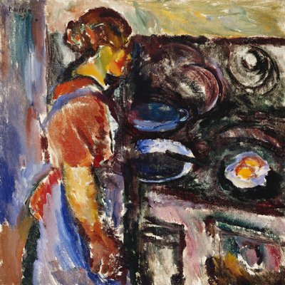 厨房里的女孩；派克·乔肯（Pike I Kjokken），1921年 作者 路德维克·彼得·卡斯滕