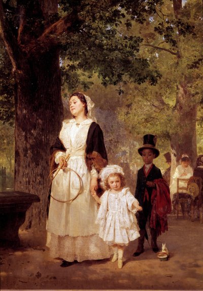 步行到杜乐丽花园。 路易斯·克瑙斯 (Louis Knaus) 的绘画 (1829 - 1910) 作者 路德维希·克瑙斯