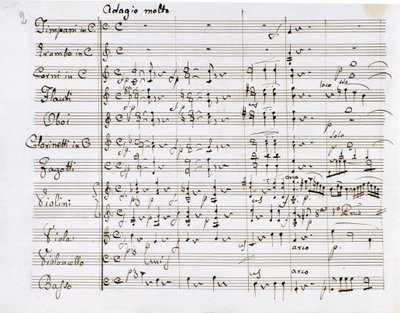 德国作曲家路德维希-凡-贝多芬（1770-1827）的C大调第一交响曲的乐谱页（1799-1800）米兰音乐学院图书馆 作者 路德维希·范·贝多芬