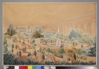 莫斯科马场的花展。Luigi Premazzi（1814-1891 年）的作品，纸上水彩和水粉画 作者 路易吉·普雷马齐（Luigi Premazzi）