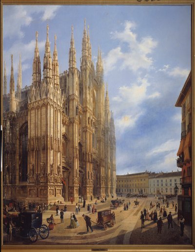 意大利米兰的大教堂（Duomo）。画家路易吉-普雷马齐（1814-1891 年），布面油画 作者 路易吉·普雷马齐（Luigi Premazzi）