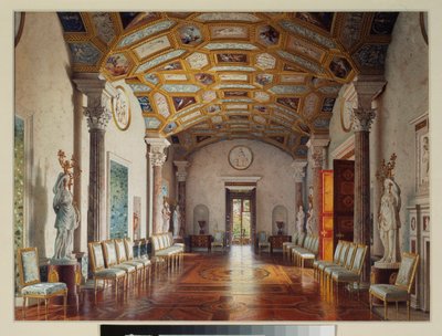 察尔科耶塞洛大宫殿中的玛瑙大殿。Luigi Premazzi（1814-1891 年）的作品，纸上水彩画 作者 路易吉·普雷马齐（Luigi Premazzi）