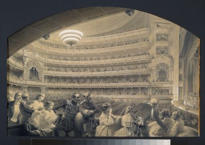 圣彼得堡大剧院的礼堂。Luigi Premazzi（1814-1891 年）的作品，纸上水彩和白描，约 1850 年。意大利艺术 作者 路易吉·普雷马齐（Luigi Premazzi）