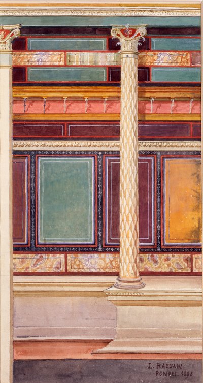 建筑风格壁画在立方体，银色婚礼的房子，庞贝城，1897年 作者 路易吉·巴扎尼（Luigi Bazzani）
